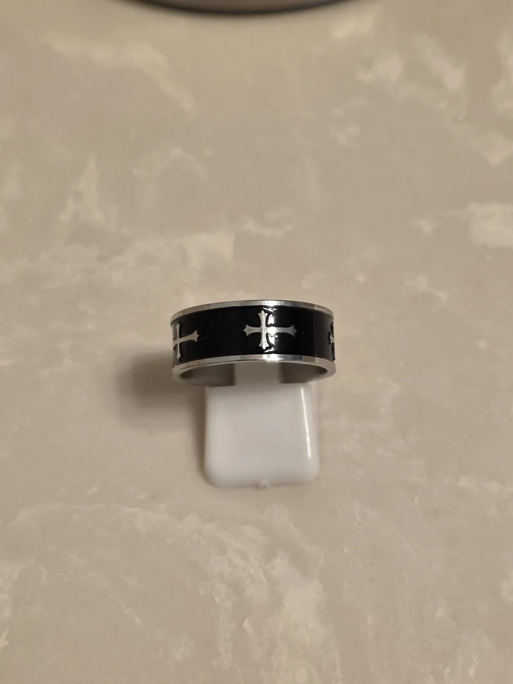 Black Stainless Steel Cross Inlay Ring for Men Size 8